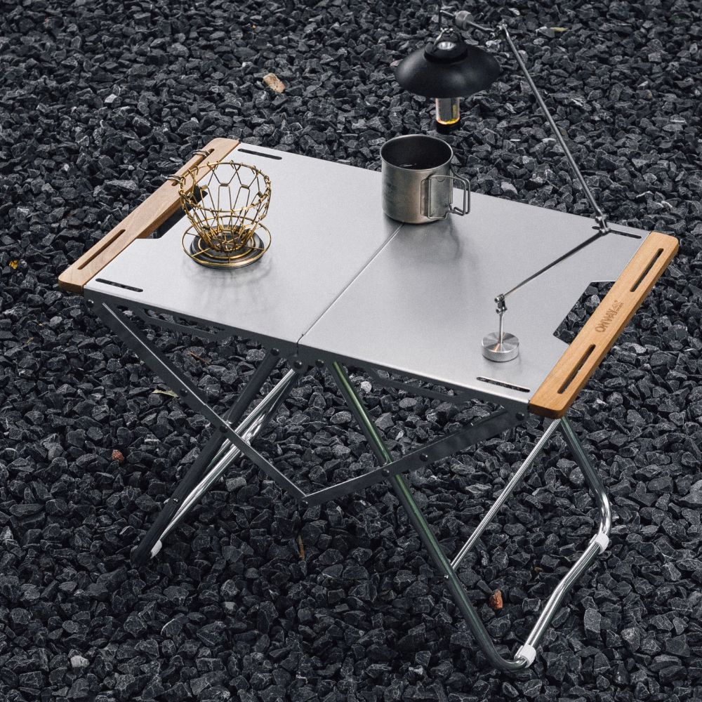 OnwaySports Folding Fire-Pit Table | Stainless Steel, Wood Handles