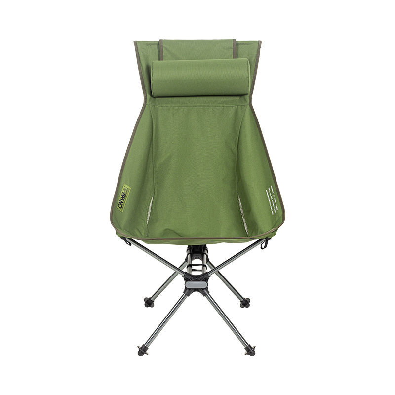 High-back reclining camp chair with headrest for lumbar support