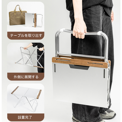 焚き火テーブルステンレス 折りたたみ 焚き火 アウトドア キャンプ 頑耐荷重50KG丈焚火台ローテーブル 収納バッグ付き