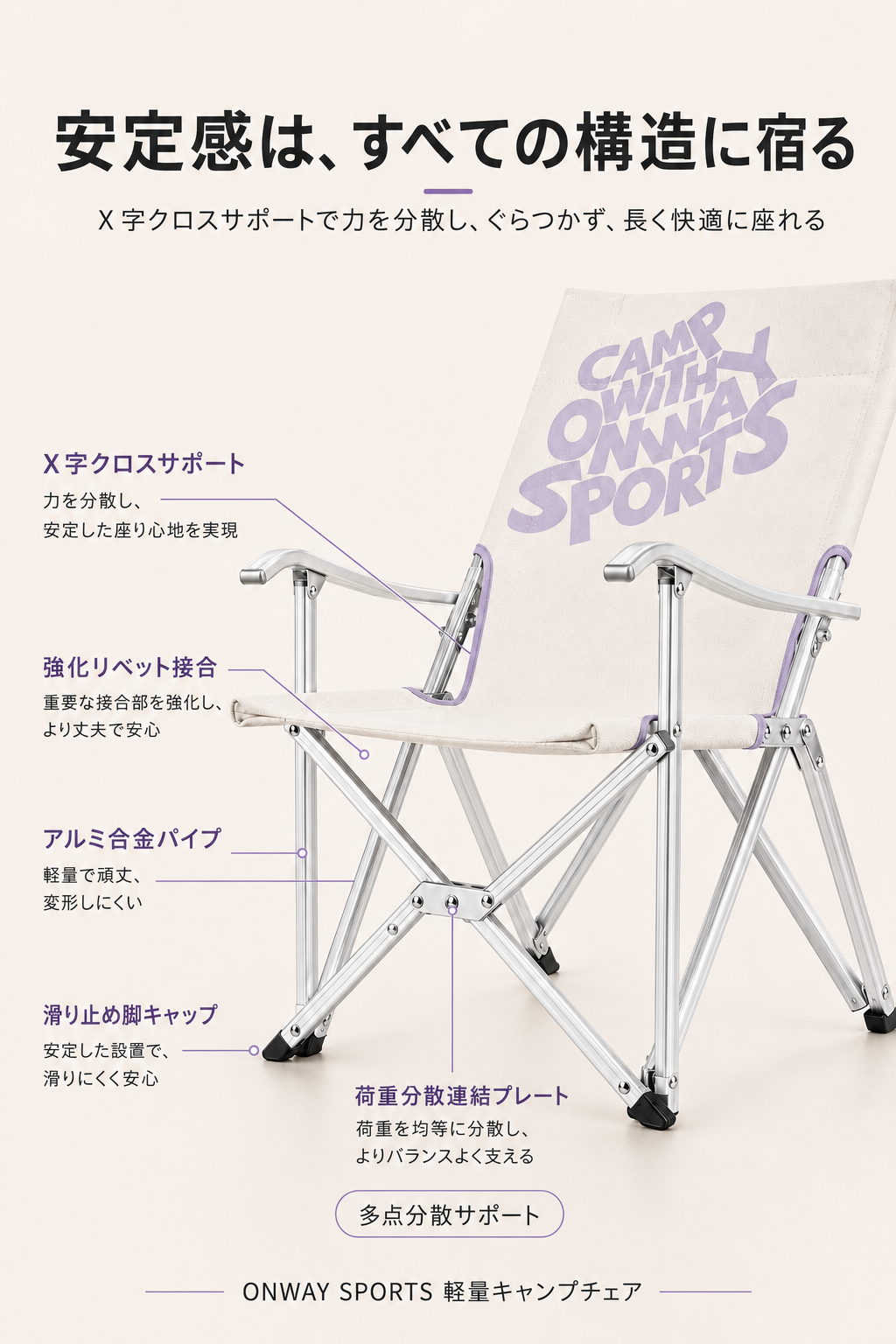 OnwaySports Folding Aluminum Low Chair | Storage Pocket, 240 kg | OW-72S