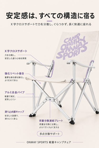 OnwaySports Folding Aluminum Low Chair | Storage Pocket, 240 kg | OW-72S