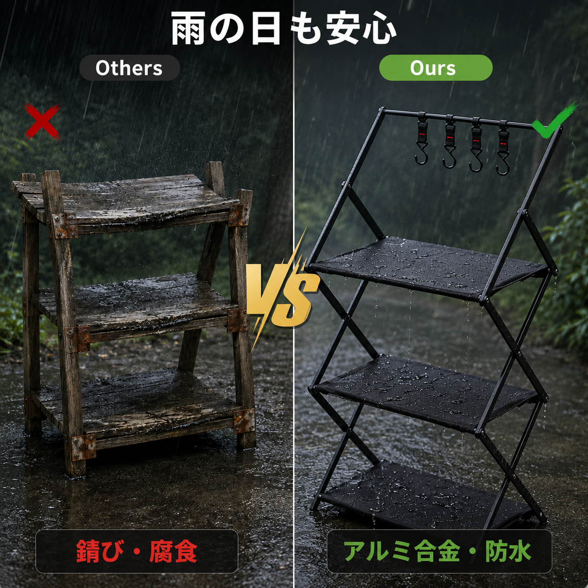 OnwaySports 3段 折りたたみ キャンプラック | アルミ収納棚