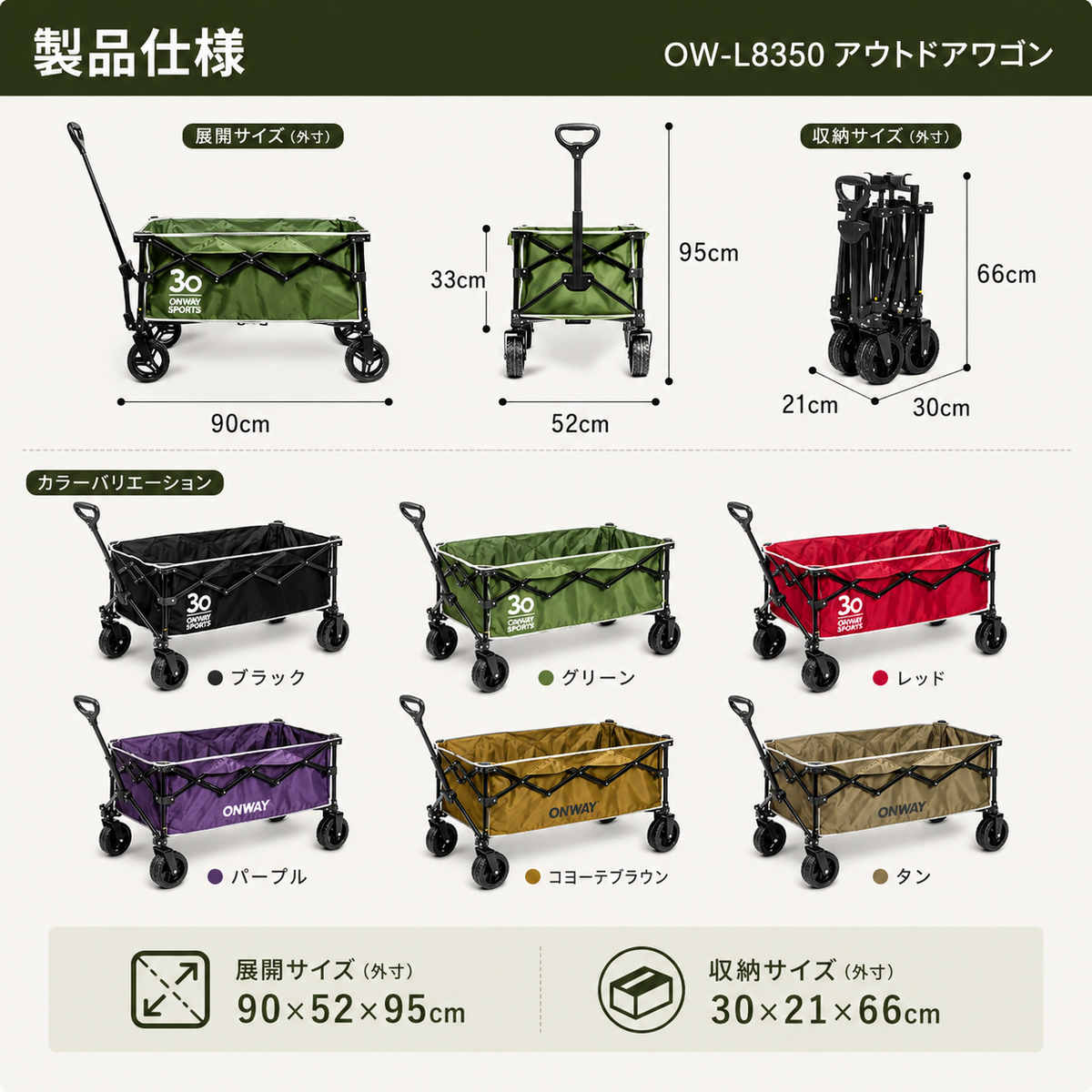 OnwaySports Folding Camping Wagon | 100 kg Capacity, 1000D Waterproof Fabric, 7.2 kg Lightweight